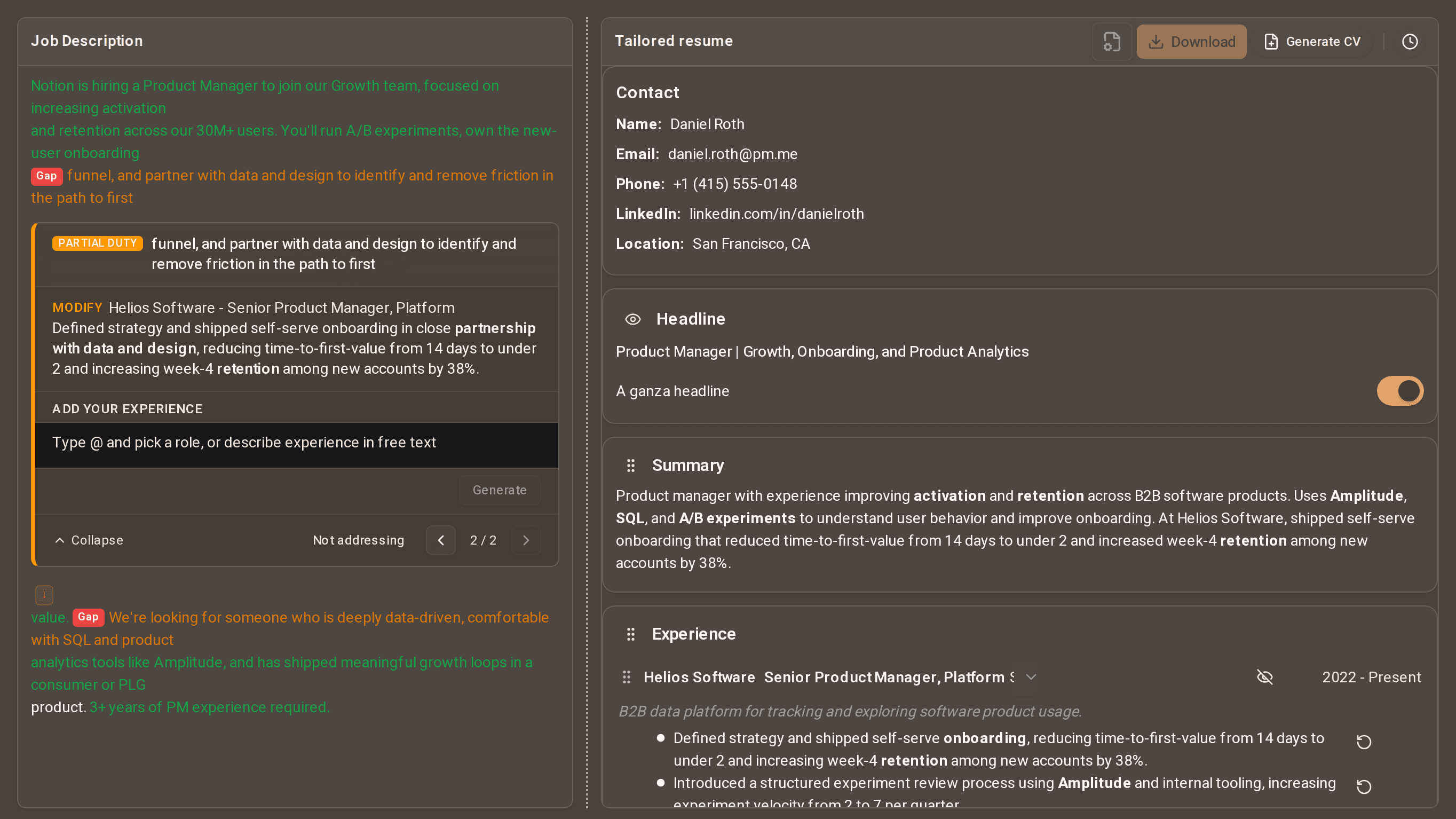 ganza offer possible fixes to the CV to address the gap