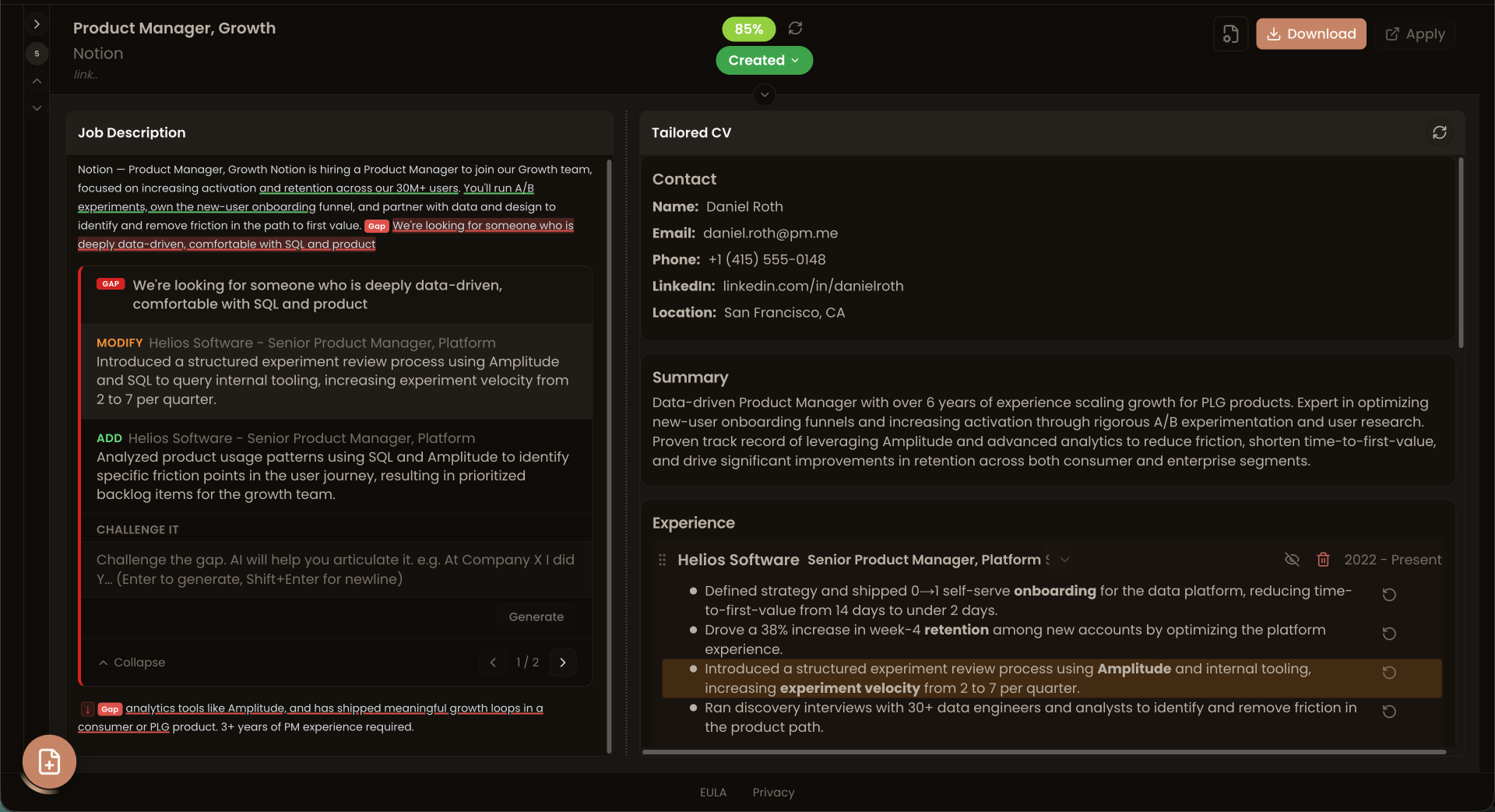 Ganza offer possible fixes to the CV to address the gap