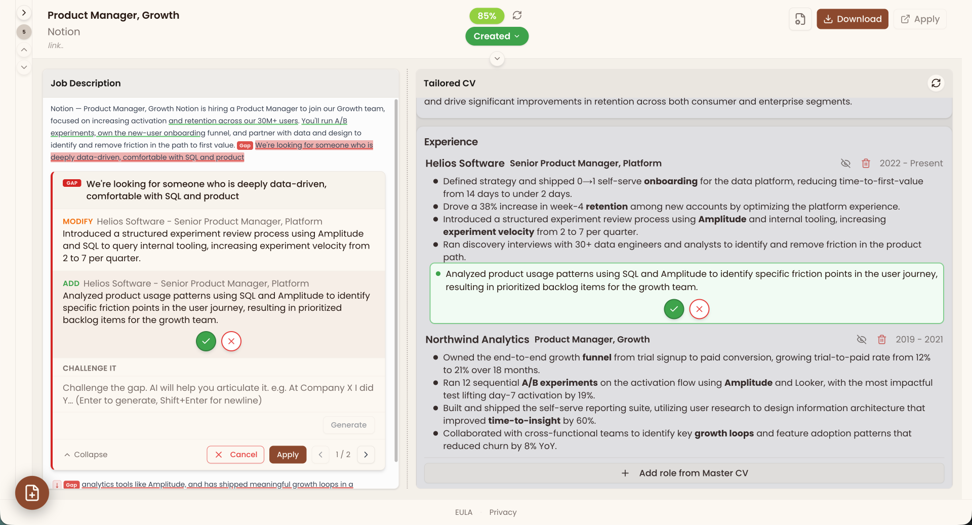 Ganza offer possible fixes to the CV to address the gap