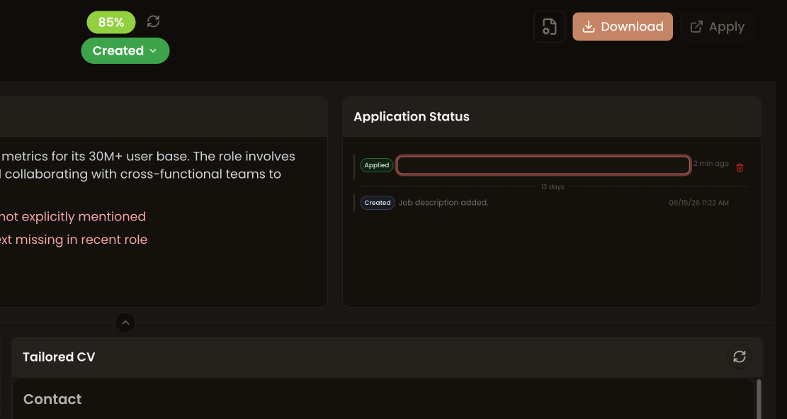 Status history, notes, and workflow per application